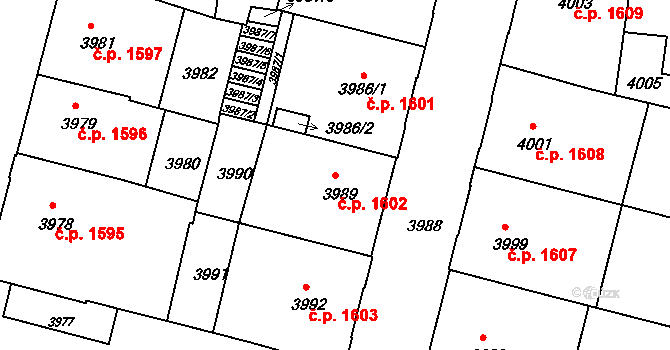 České Budějovice 3 1602, České Budějovice na parcele st. 3989 v KÚ České Budějovice 3, Katastrální mapa