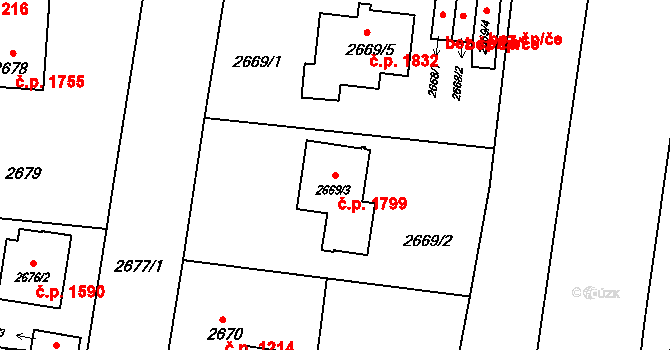 České Budějovice 7 1799, České Budějovice na parcele st. 2669/3 v KÚ České Budějovice 7, Katastrální mapa