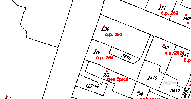 Rosice 254 na parcele st. 238 v KÚ Rosice u Brna, Katastrální mapa