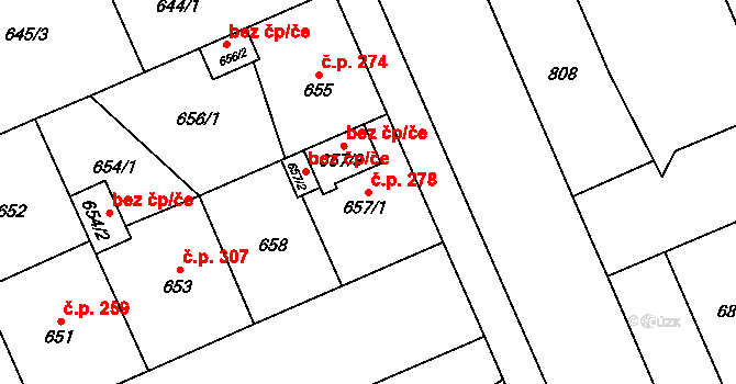 Černice 278, Plzeň na parcele st. 657/1 v KÚ Hradiště u Plzně, Katastrální mapa