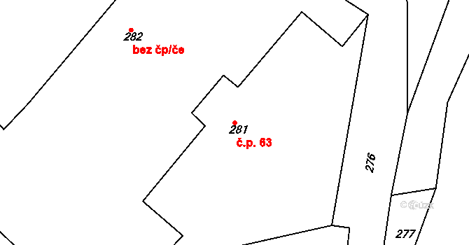 Klečůvka 63, Zlín na parcele st. 281 v KÚ Klečůvka, Katastrální mapa