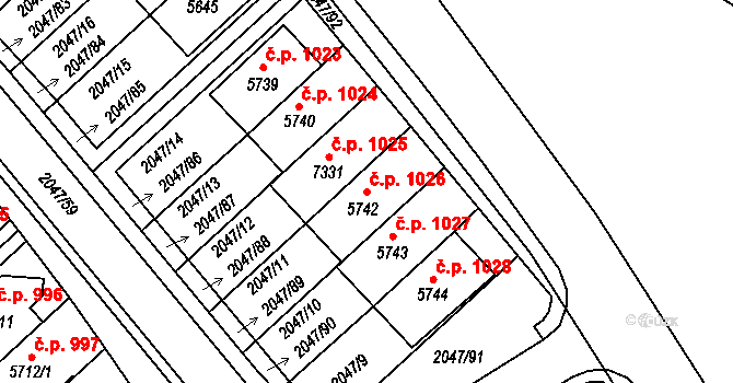Chrudim II 1026, Chrudim na parcele st. 5742 v KÚ Chrudim, Katastrální mapa