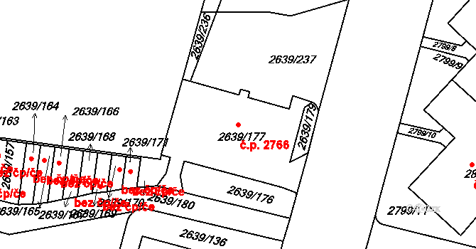 Žižkov 2766, Praha na parcele st. 2639/177 v KÚ Žižkov, Katastrální mapa