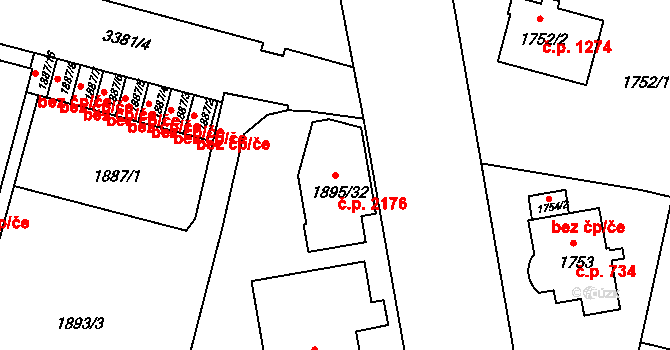 Benešov 2176 na parcele st. 1895/32 v KÚ Benešov u Prahy, Katastrální mapa