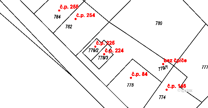 Stonařov 224 na parcele st. 779/3 v KÚ Stonařov, Katastrální mapa