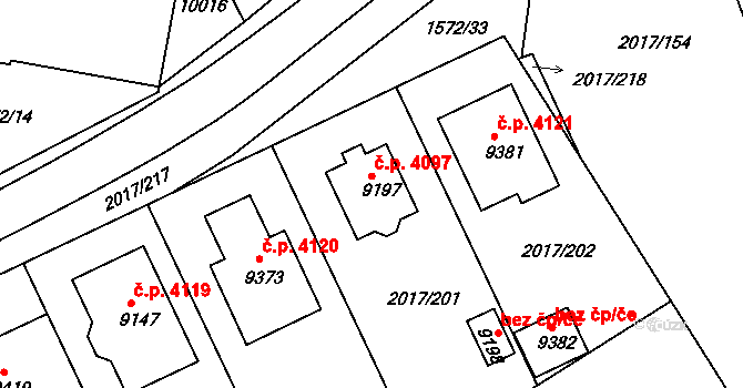 Hodonín 4097 na parcele st. 9197 v KÚ Hodonín, Katastrální mapa