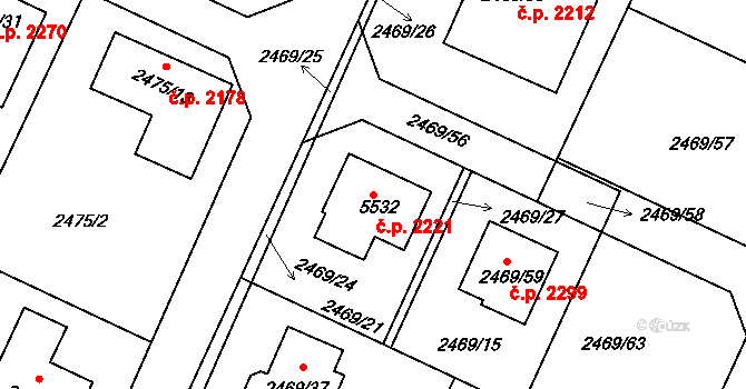Předměstí 2221, Litoměřice na parcele st. 5532 v KÚ Litoměřice, Katastrální mapa