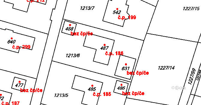 Kunice 186 na parcele st. 487 v KÚ Kunice u Říčan, Katastrální mapa