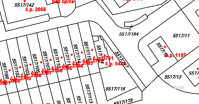 Jihlava 5484 na parcele st. 5517/171 v KÚ Jihlava, Katastrální mapa