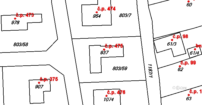 Želivec 475, Sulice na parcele st. 937 v KÚ Sulice, Katastrální mapa