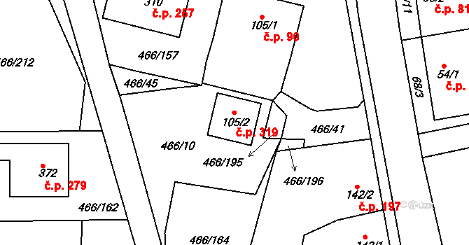 Broumy 319 na parcele st. 105/2 v KÚ Broumy, Katastrální mapa