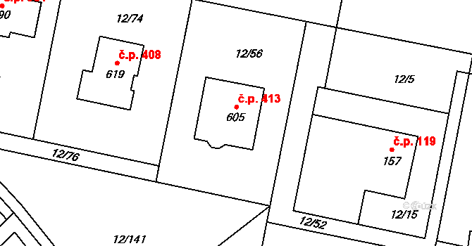 Horní Datyně 413, Vratimov na parcele st. 605 v KÚ Horní Datyně, Katastrální mapa