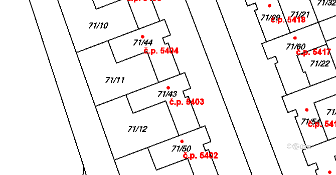 Helenín 5403, Jihlava na parcele st. 71/43 v KÚ Helenín, Katastrální mapa