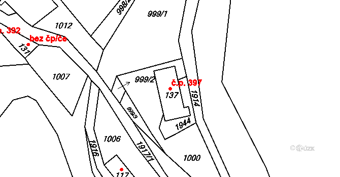 Tomíkovice 397, Žulová na parcele st. 137 v KÚ Tomíkovice, Katastrální mapa