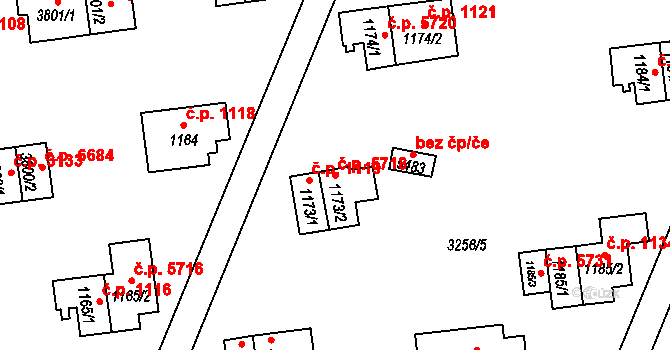 Zlín 5718 na parcele st. 1173/2 v KÚ Zlín, Katastrální mapa