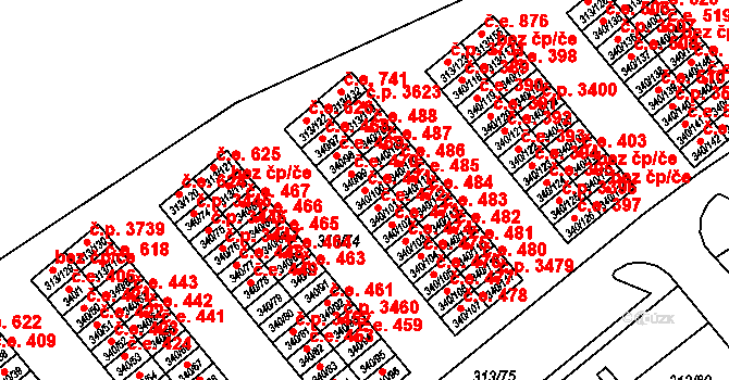 Vyškov-Předměstí 471, Vyškov na parcele st. 340/100 v KÚ Vyškov, Katastrální mapa