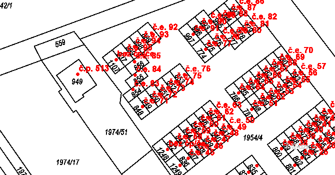 Krupka 74 na parcele st. 851 v KÚ Krupka, Katastrální mapa