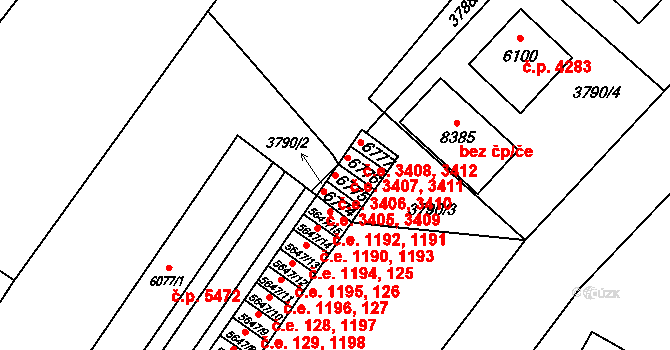 Zlín 3406,3410 na parcele st. 6775 v KÚ Zlín, Katastrální mapa