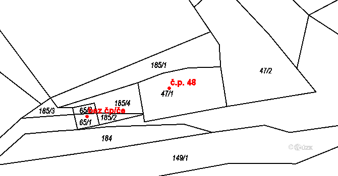 Rojetín 48 na parcele st. 47/1 v KÚ Rojetín, Katastrální mapa
