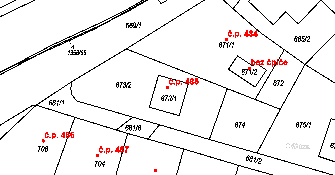 Bylnice 485, Brumov-Bylnice na parcele st. 673/1 v KÚ Bylnice, Katastrální mapa