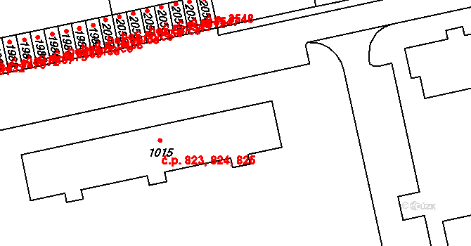 Malenovice 823,824,825, Zlín na parcele st. 1015 v KÚ Malenovice u Zlína, Katastrální mapa