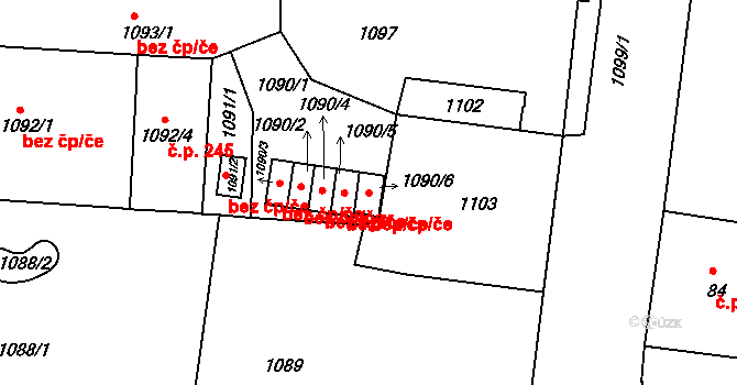 Brno 42622328 na parcele st. 1090/6 v KÚ Trnitá, Katastrální mapa