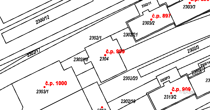 Nivnice 999 na parcele st. 2304 v KÚ Nivnice, Katastrální mapa