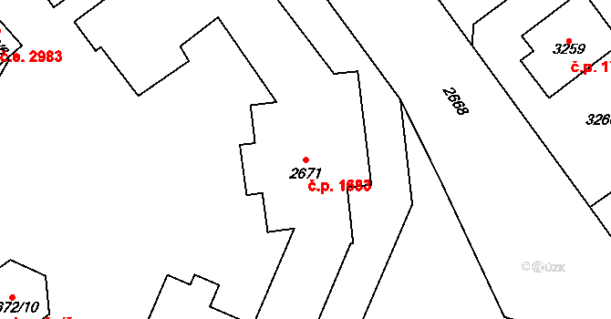 Most 1683 na parcele st. 2671 v KÚ Most II, Katastrální mapa