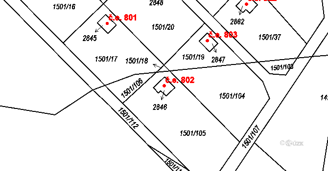 Čertovina 802, Hlinsko na parcele st. 2846 v KÚ Hlinsko v Čechách, Katastrální mapa