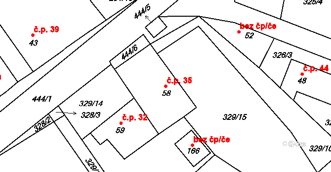 Kunčí 35, Slatiňany na parcele st. 58 v KÚ Kunčí, Katastrální mapa