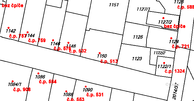 Nýřany 513 na parcele st. 1150 v KÚ Nýřany, Katastrální mapa