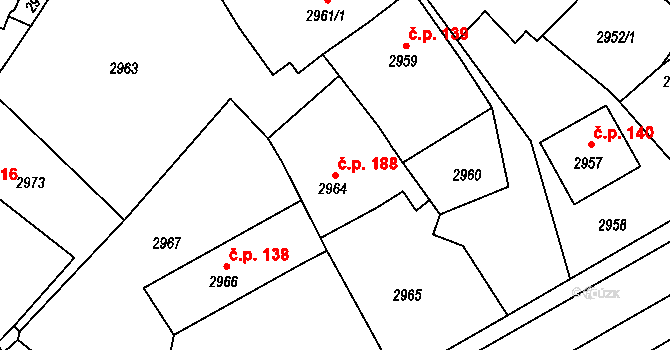 Choceňské Předměstí 188, Vysoké Mýto na parcele st. 2964 v KÚ Vysoké Mýto, Katastrální mapa
