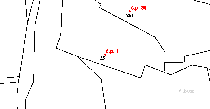 Chotýš 1, Vitice na parcele st. 55/1 v KÚ Chotýš, Katastrální mapa
