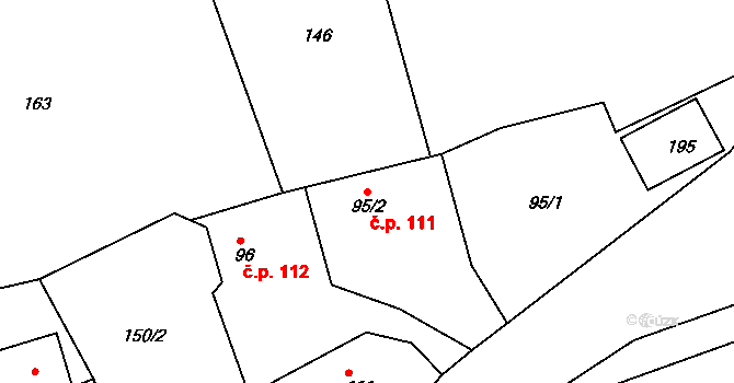 Mutěnín 111 na parcele st. 95/2 v KÚ Mutěnín, Katastrální mapa