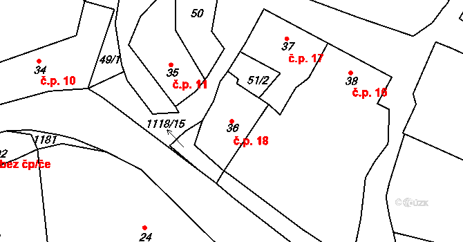 Vranovice 18, Břasy na parcele st. 36 v KÚ Vranovice u Břas, Katastrální mapa
