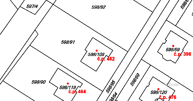 Chotíkov 452 na parcele st. 598/108 v KÚ Chotíkov, Katastrální mapa