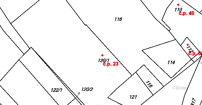 Jestřabí 23, Fulnek na parcele st. 120/1 v KÚ Jestřabí u Fulneku, Katastrální mapa