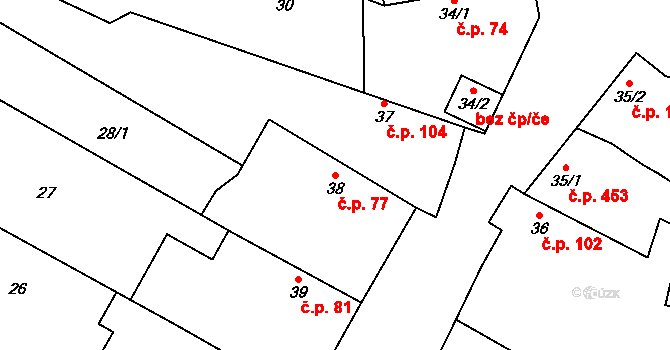 Řevničov 77 na parcele st. 38 v KÚ Řevničov, Katastrální mapa