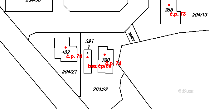 Skalka 74, Cheb na parcele st. 390 v KÚ Skalka u Chebu, Katastrální mapa