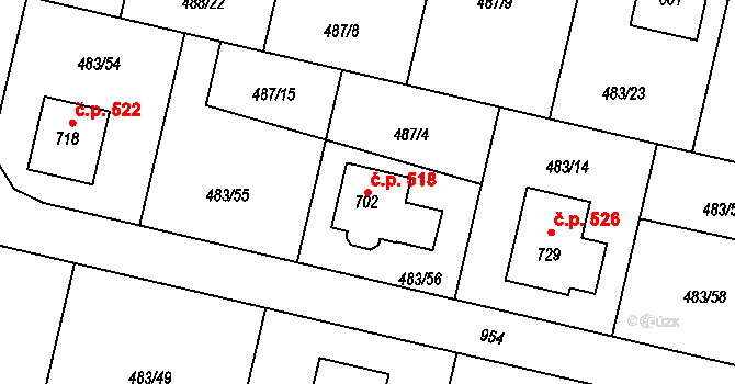 Libice nad Cidlinou 518 na parcele st. 702 v KÚ Libice nad Cidlinou, Katastrální mapa