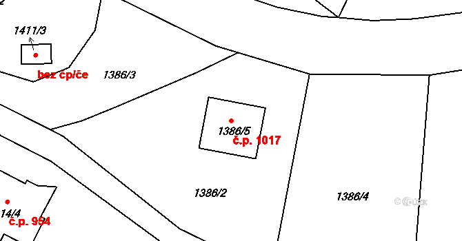 Hronov 1017 na parcele st. 1386/5 v KÚ Hronov, Katastrální mapa