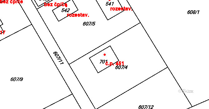 Krauzovna 451, Kly na parcele st. 701 v KÚ Kly, Katastrální mapa