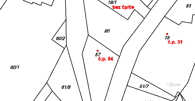 Babice 54, Okrouhlice na parcele st. 57 v KÚ Babice u Okrouhlice, Katastrální mapa