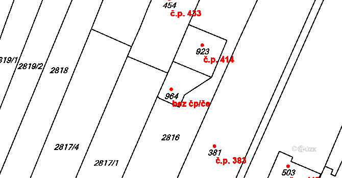 Lysice 95979328 na parcele st. 964 v KÚ Lysice, Katastrální mapa