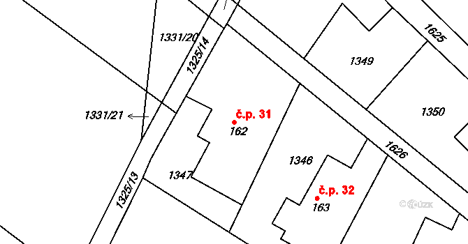Lipiny 31, Bolehošť na parcele st. 162 v KÚ Bolehošť, Katastrální mapa