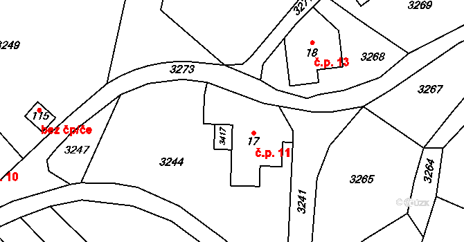 Prorubky 11, Liberk na parcele st. 17 v KÚ Prorubky, Katastrální mapa