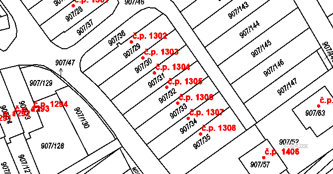Rychnov nad Kněžnou 1305 na parcele st. 907/32 v KÚ Rychnov nad Kněžnou, Katastrální mapa
