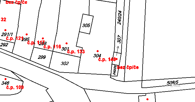 Slížany 148, Morkovice-Slížany na parcele st. 304 v KÚ Slížany, Katastrální mapa