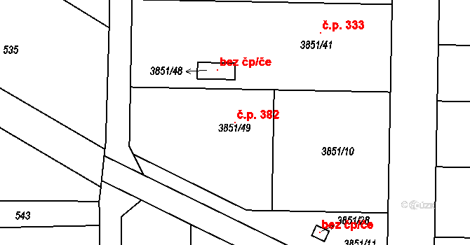 Žatčany 382 na parcele st. 3851/49 v KÚ Žatčany, Katastrální mapa