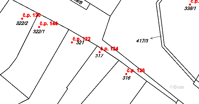 Olbramovice 124 na parcele st. 317 v KÚ Olbramovice u Moravského Krumlova, Katastrální mapa